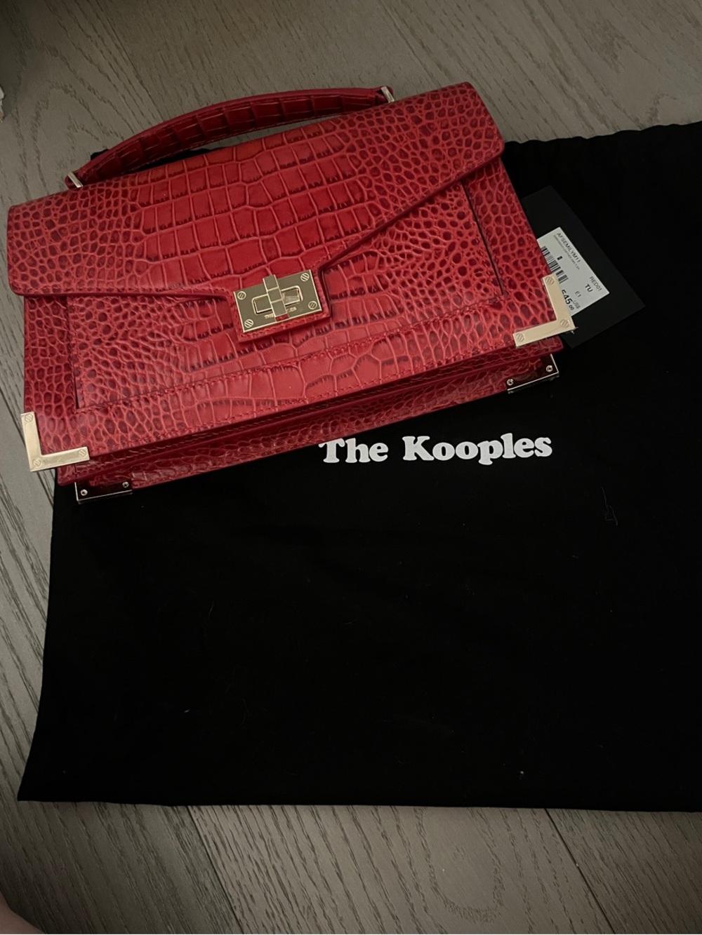 NWT The Kooples Emily Red T Croc-Embossed Satchel with Gold Hardware